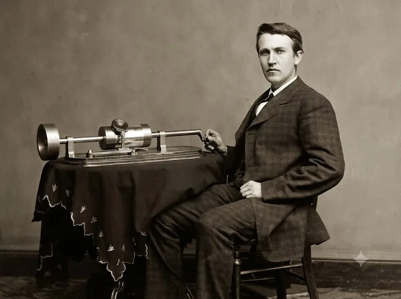 Thomas Edison bên máy hát phonograph do ông và cộng sự phát triển