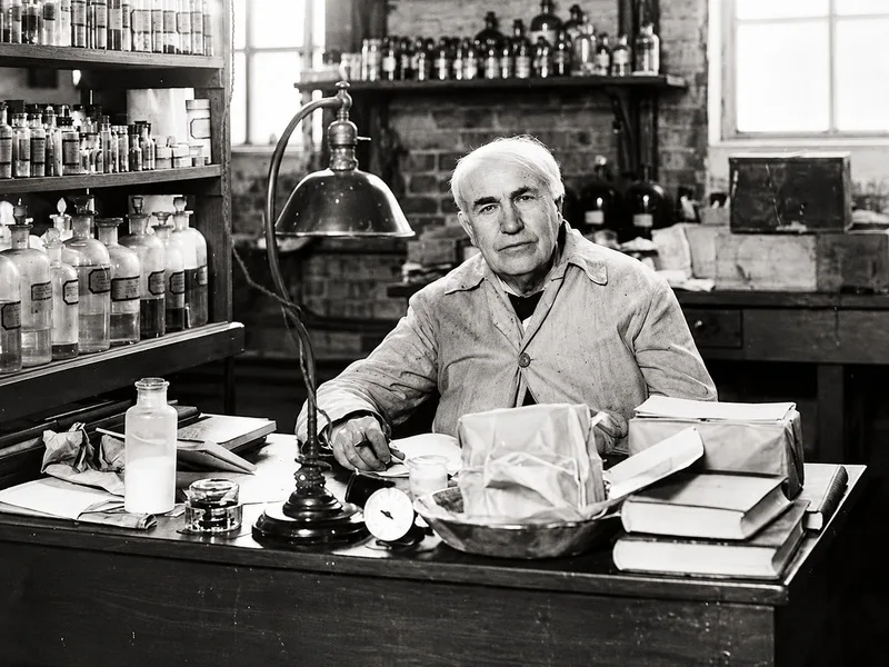 Thomas Edison làm việc và thử nghiệm tại phòng nghiên cứu