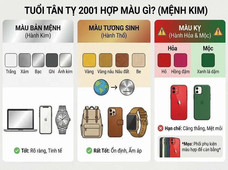 Bảng màu tuổi 2001 gồm nhóm tương hợp, tương sinh và nên hạn chế