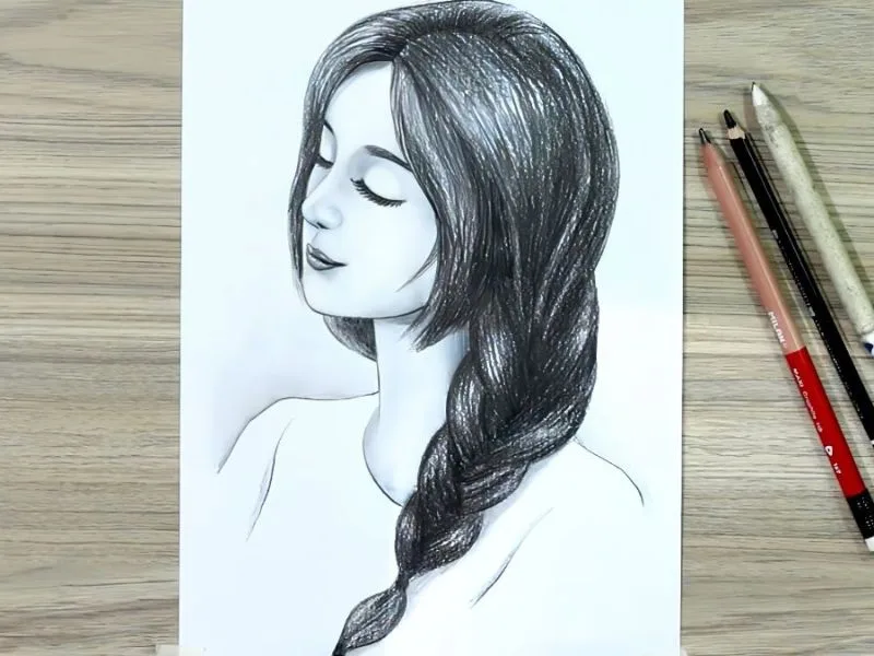 ve chan dung co gai don gian mau dep va cach ve bang but chi
