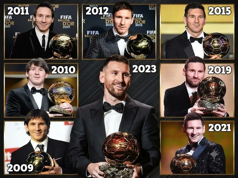 Lionel Messi góp mặt trong đội hình huyền thoại với tám Quả bóng vàng.